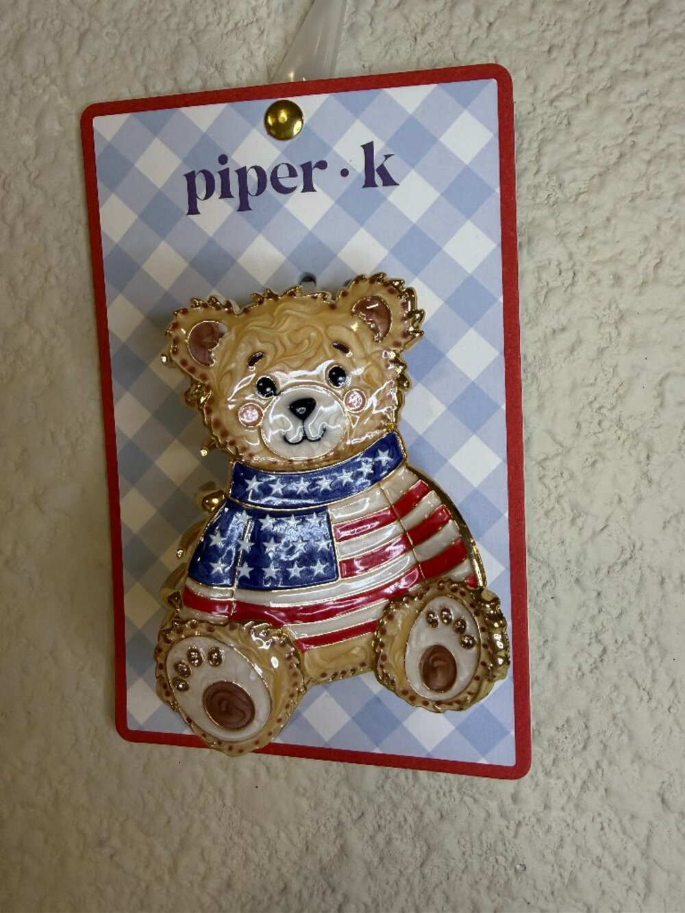 Piper K Patriotic Teddy Bear Hair Claw Clip American Flag Red White Blue NWT